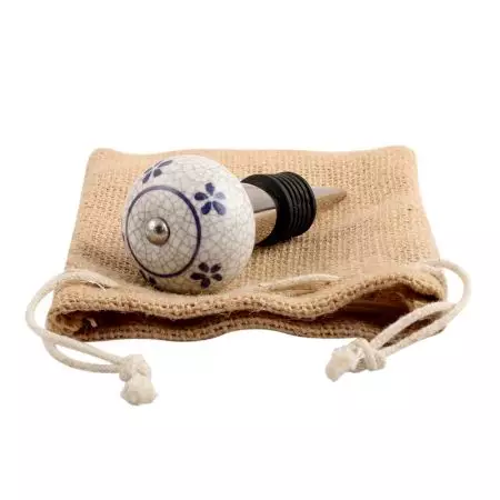 Blue Tiny Flower Crackle Ceramic Wine Stopper